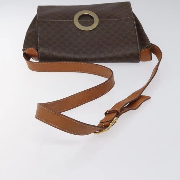 CELINE Macadam Canvas Circle Shoulder Bag PVC Leather Brown Gold Auth 122059 - Picture 8 of 14